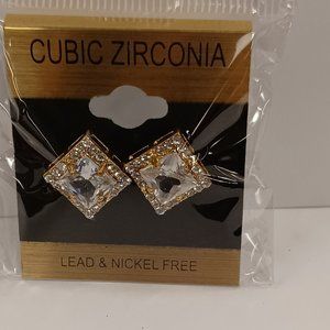 Cubic Zirconia Square Stud Earrings